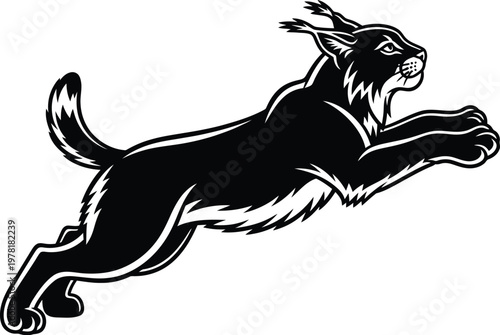 Dynamic lynx illustration a black and white feline in mid leap