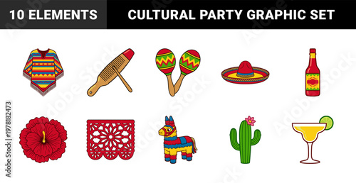 Traditional Mexican Culture Vector Asset Grid