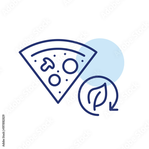 Pizza slice leaf and renew arrow. Sustainable food and delivery. Vegetarian diet. Pixel perfect, editable stroke vector icon