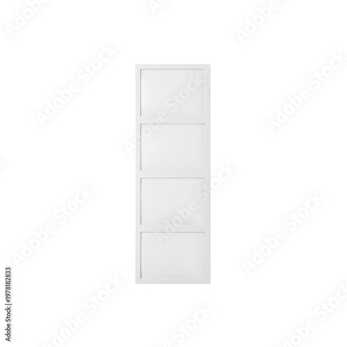 A vertical strip of four blank rectangular photo booth frames on a transparent background with soft shadows minimalist product presentation concept