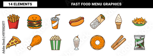 Fast Food and Taco Vector Asset Grid