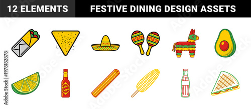 Mexican Food Fiesta Vector Grid
