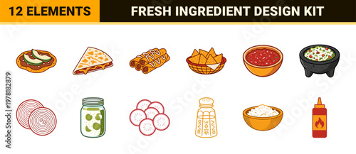 Mexican Street Food Vector Element Grid