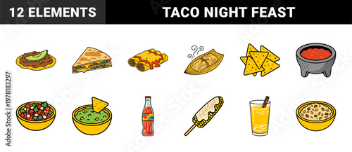 Mexican Food Culinary Graphic Asset Grid