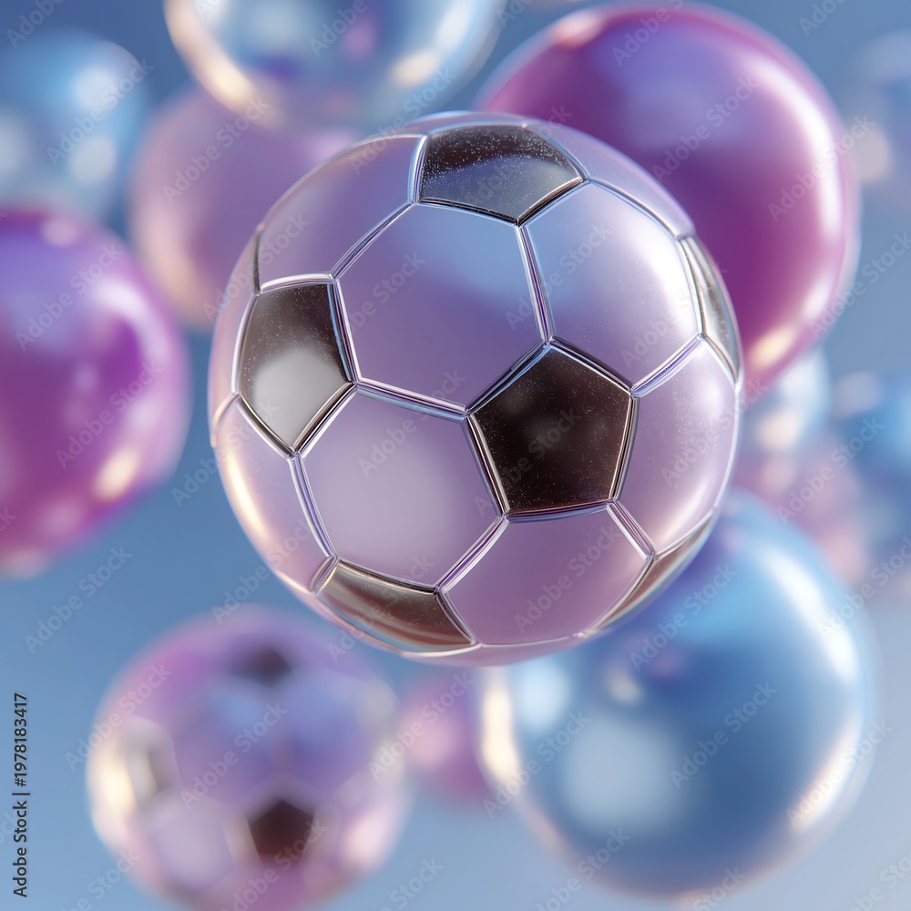 Naklejka premium Colorful soccer balls floating in the air during a sports event