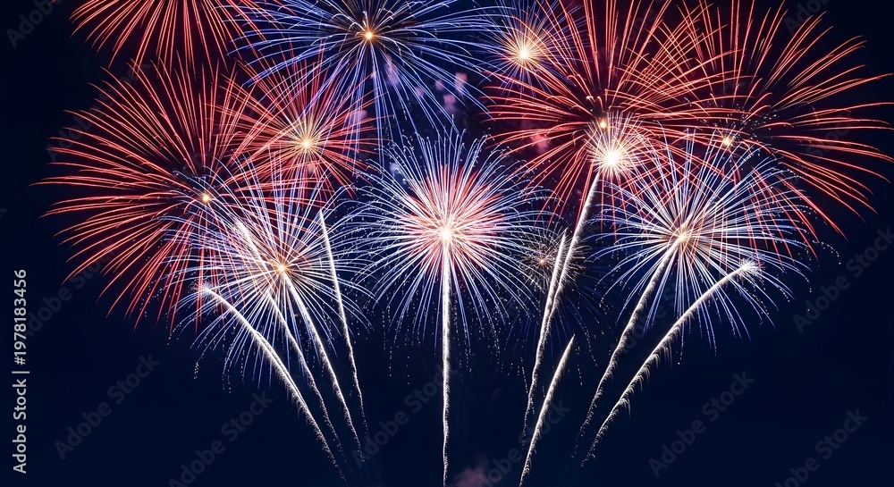 Fototapeta premium Spectacular fireworks display illuminates the night sky with vibrant colors and brilliant explosions