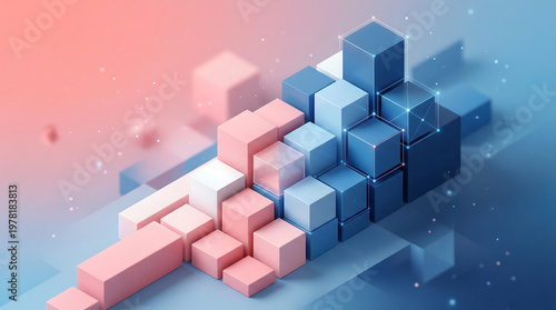 Abstract 3D geometric background with cubes and network lines