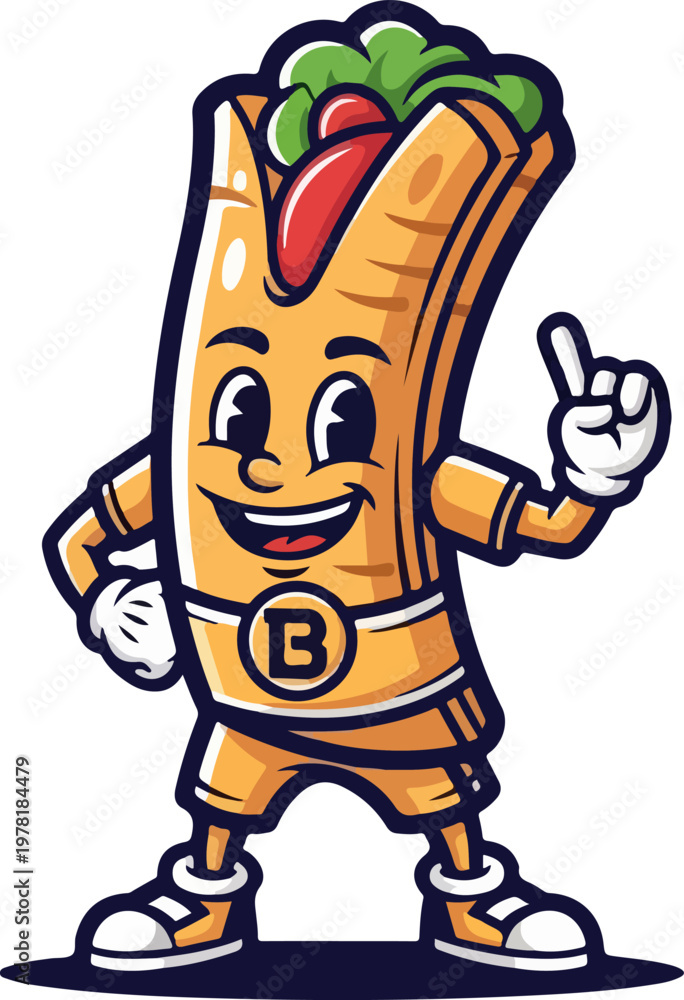 Obraz premium Cheerful Kebab Burrito Mascot Character Vector Illustration