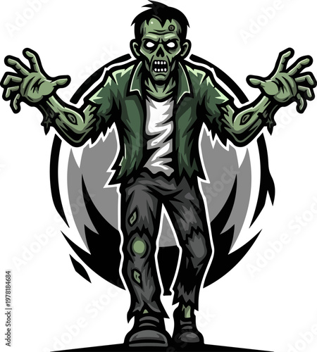Scary Zombie Monster Mascot Character Vector Illustration for Esports and Halloween