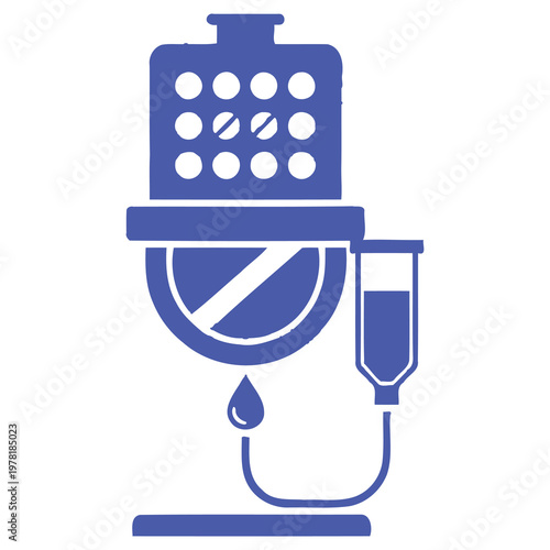 Medical no symbol with pills and IV drip on white background