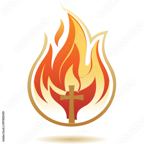 Foto Christian Cross in Flames of Fire Symbolizing Holy Spirit
