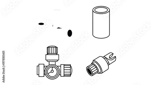 Parts and Components: Isolated components and parts meticulously arranged, showcasing the intricate details of mechanical elements.
