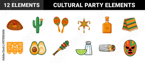 Mexican Fiesta Celebration Vector Assets.