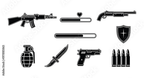 Black and white illustration depicting various lever action shotguns and ammunition