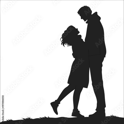 Romantic Couple Silhouette, Black Love Illustration, Vector Valentines Day Icon, Tender Moment Graphic