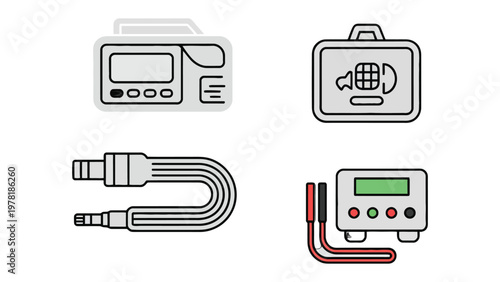 Diagnostics Icon Set: A modern and visually clean collection of automotive diagnostic tools, perfect for illustrating technology, repair, and maintenance concepts.