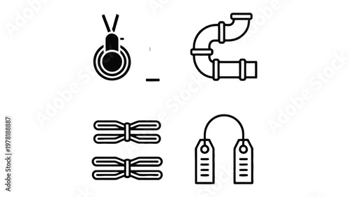 Iconic Industrial Elements: An artful minimalist illustration showcases essential industrial elements, conveying the essence of engineering and design through symbolic representation. 