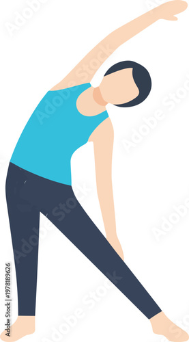 Woman performing a standing side stretch exercise to improve flexibility and maintain her physical health during daily routine
