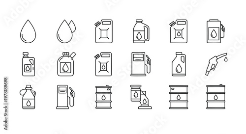 Collection of various fuel and liquid container icons in a sketch style Vector