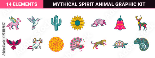 Mexican Folk Art Animal Flower Set