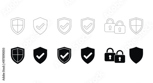 Comparison of security icons in different styles and color schemes Vector