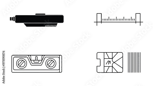 Precision in Craft: An illustration set showcasing the essential tools of precision, including a level, a ruler, and other instruments essential for accuracy in building, construction.