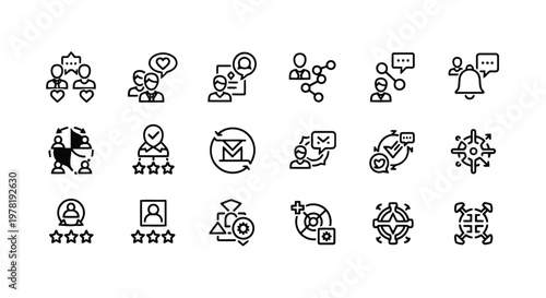 Collection of diverse icons representing social media, communication, and user engagement concepts Vector