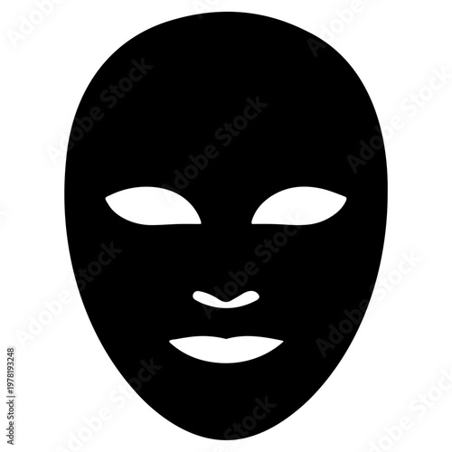 A black mask icon with a minimalist design on a white background