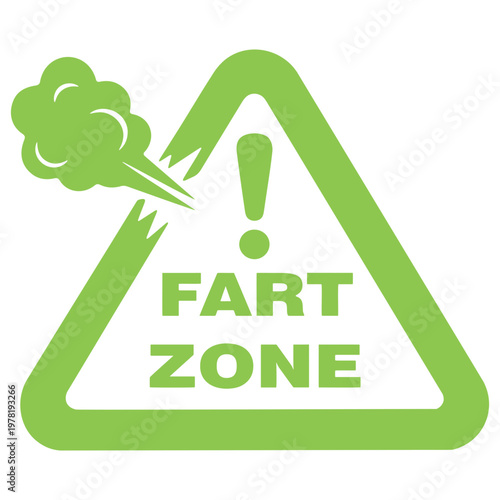A green warning sign icon with a fart cloud and exclamation mark indicating a hazardous zone