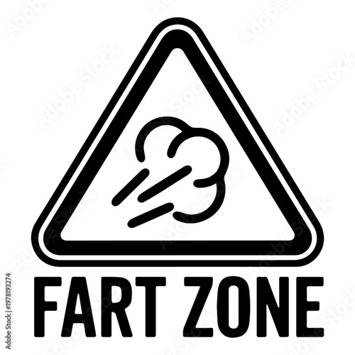 A humorous vector graphic warning sign indicating a fart zone with a cloud and lines