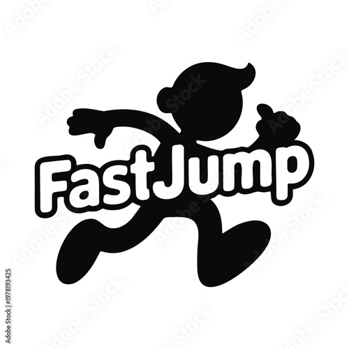 A minimalist vector graphic illustration of a cartoon character jumping quickly with the text Fast Jump