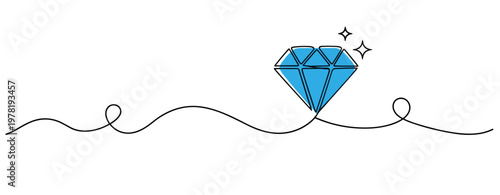 Diamond resting on curved line in white background. no editable strokes