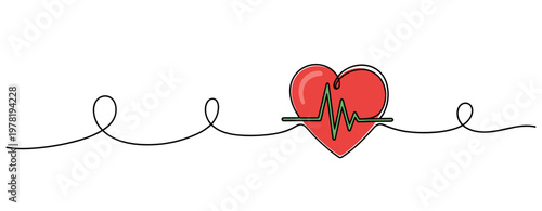 Heart displaying electrocardiogram line on minimal white background. no editable strokes