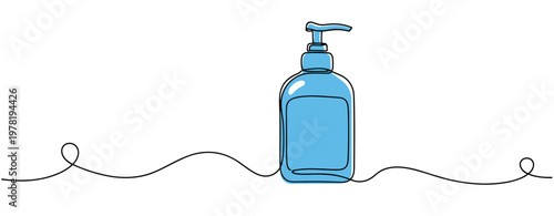 Pump bottle dispenser standing on continuous line illustration. no editable strokes