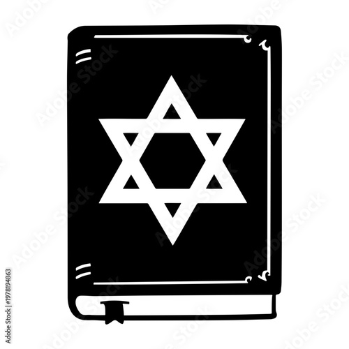 A minimalist vector illustration of a Jewish prayer book with a Star of David symbol