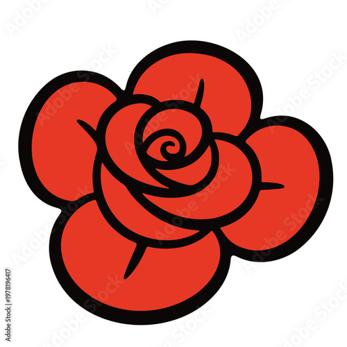 фотографія A minimalist red rose icon with a black outline, designed in a flat style
