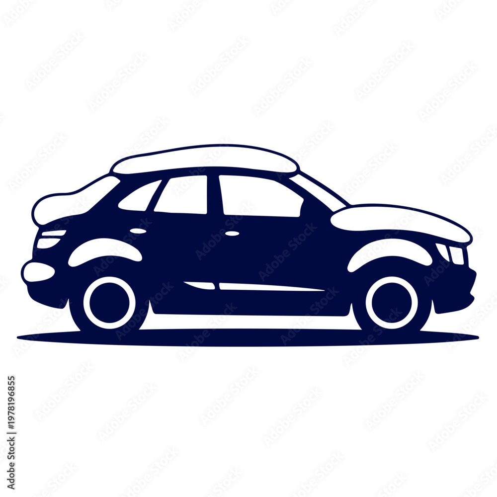 Naklejka premium A minimalist vector graphic illustration of a car in a simple dark blue silhouette