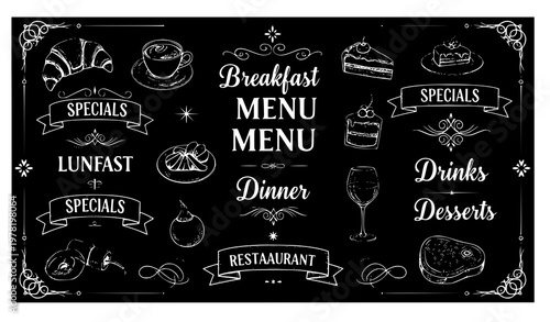 Vintage Chalkboard Restaurant Menu Hand Drawn Food Vector Template