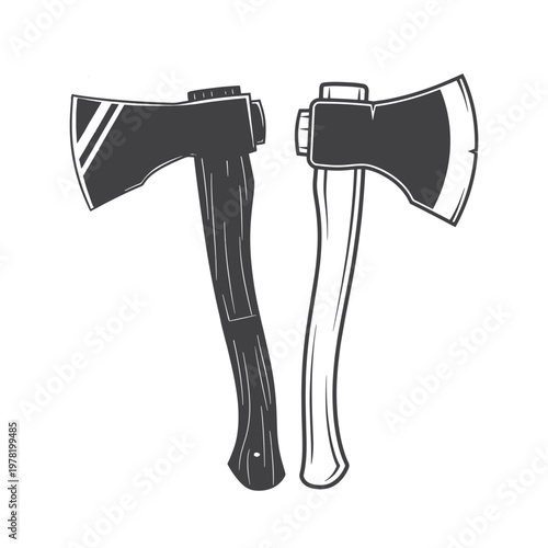 Two axes with different handles on white background
