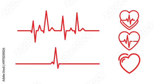 Heartbeat patterns and heart icons representing cardiovascular health and medical monitoring Vector
