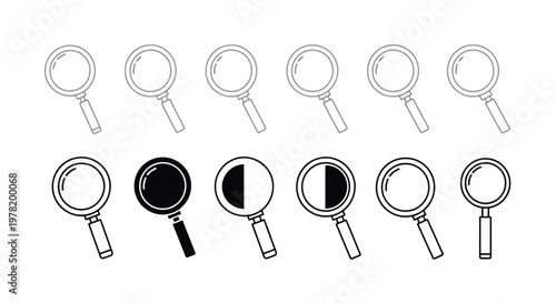 Illustrations of magnifying glasses with various levels of focus and visibility Vector