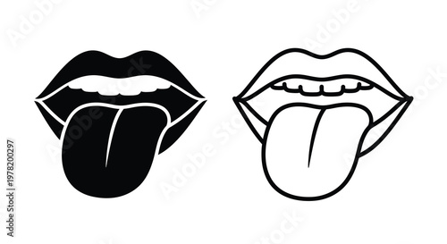 Two open mouths with protruding tongues a striking graphic design silhouette