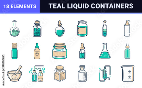 Apothecary Glass Bottle and Wellness Asset Sheet