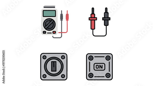 Electrical Precision: A collection of precise electronic measurement tools, including a digital multimeter, and toggle switch, meticulously designed for accurate electrical readings.