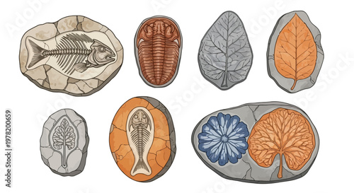 Assorted fossilized ammonite shells in various shapes and states of preservation