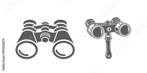 Vector illustration of binoculars in two different styles on white background