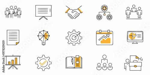 Business icons representing teamwork planning and successful strategies