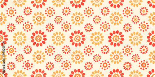 Konstfotografi A seamless pattern of stylized flowers in shades of orange and yellow