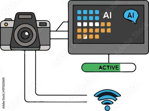 Professional digital camera system with active artificial intelligence processing software and wireless connectivity for advanced image data analysis