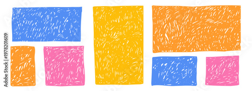 Crayon freehand scribble texture set text boxes, chalk frames. Borders in sketch style. Childlike grunge rectangles. 